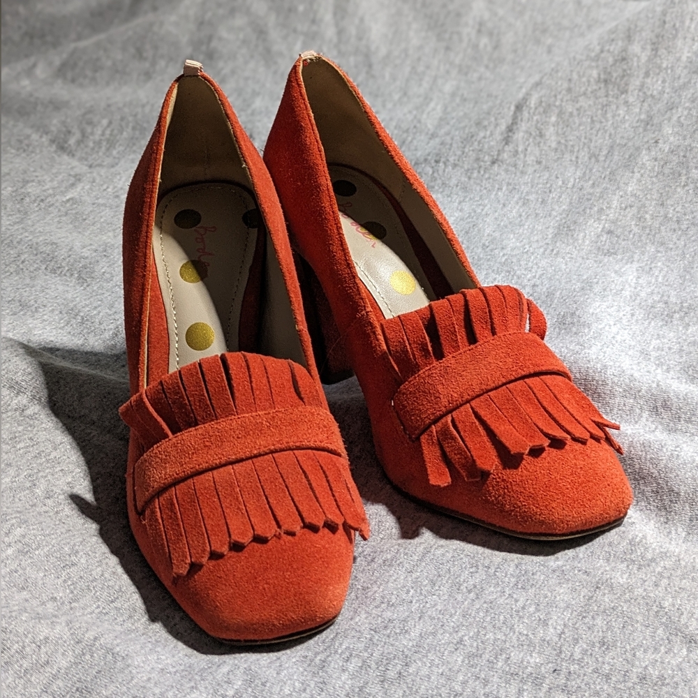 RARE Boden Pippa suede leather fringe block heels US 6.5/EU 37